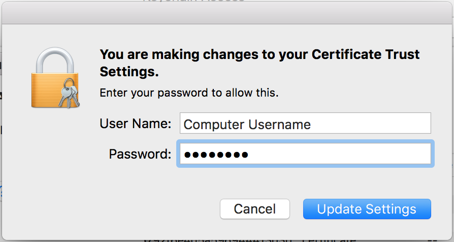 Mac OS change certificate trust settings