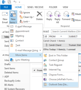 screenshot for creating an outlook .psd data file