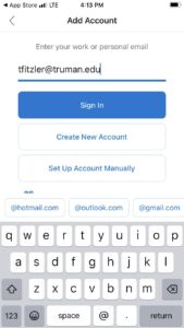 Sign in with your Truman email and password screenshot