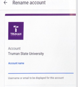 asking for an Account Name screen screenshot