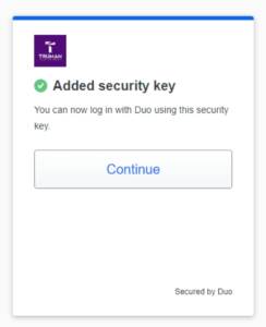 security key confirmation screen