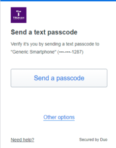 send a text passcode screen